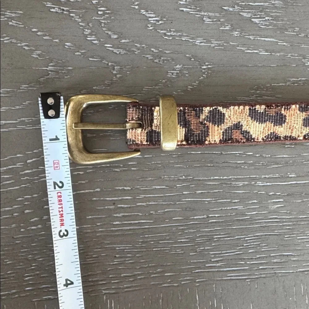 ELITE Accessories Fabric Leopard Print Belt Antiqued Gold Buckle Made in USA L
